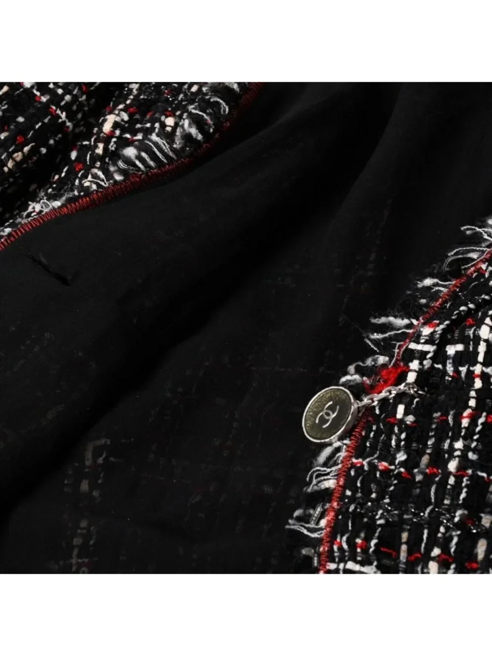 Chanel Tweed Jacket CC Logo Black Red White